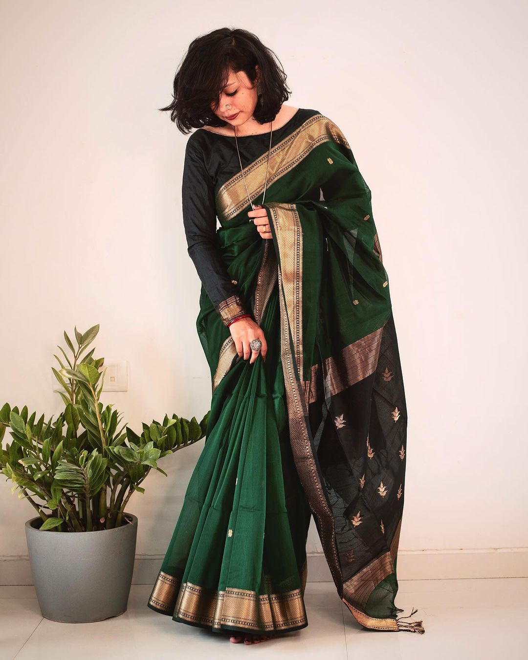 Prodigal Green Cotton Silk Saree With Symmetrical Blouse Piece