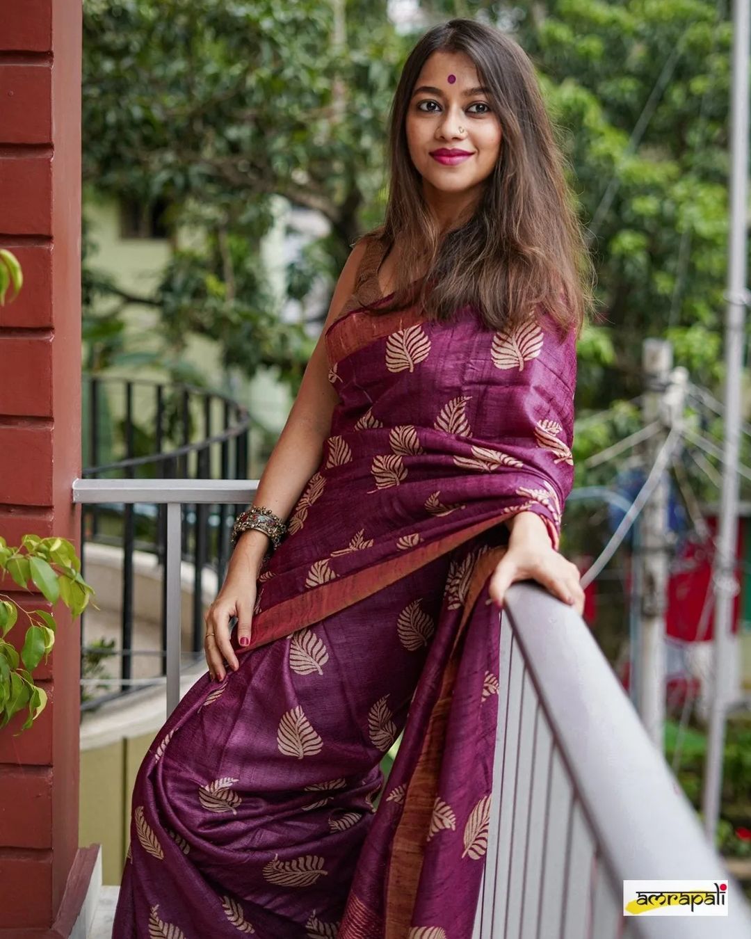 Lagniappe Wine Cotton Silk Saree With Palimpsest Blouse Piece