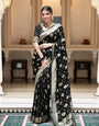 Deserving Black Soft Silk Saree With Embrocation Blouse Piece