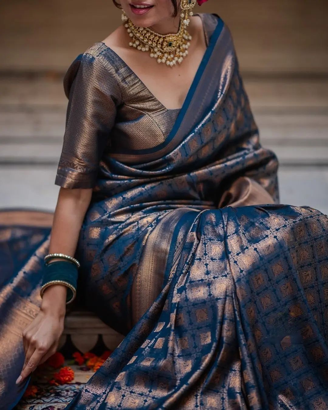 Intricate Rama Soft Silk Saree With Sumptuous Blouse Piece