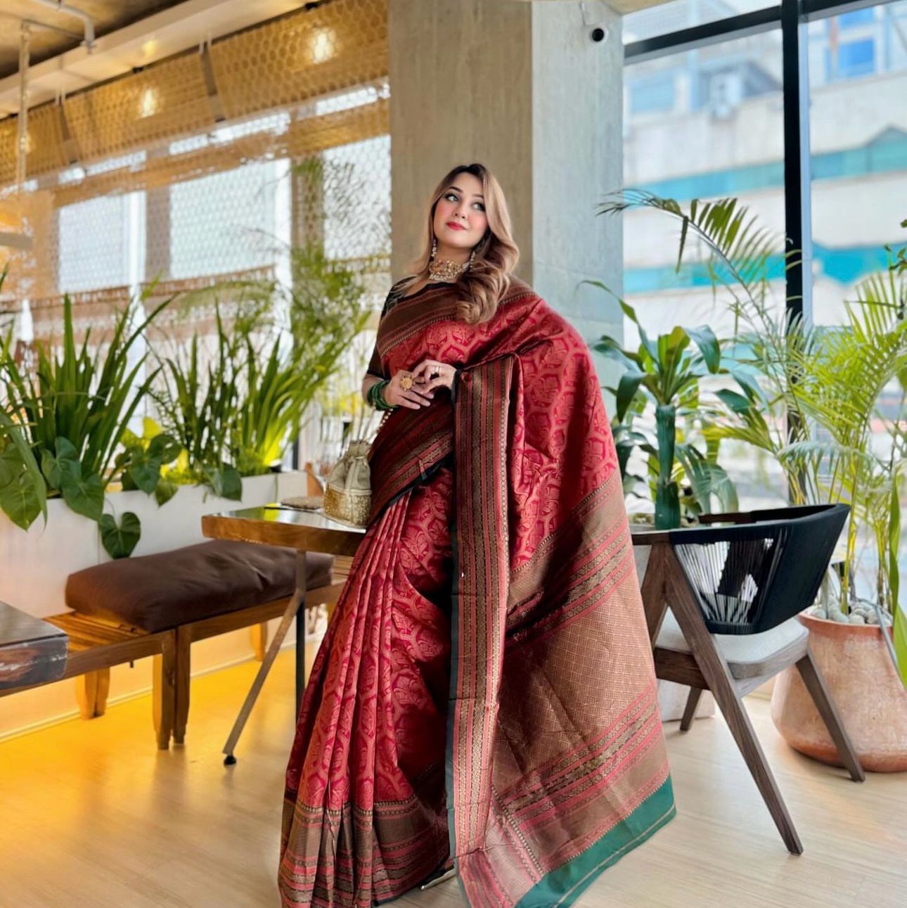 Charming Maroon Soft Silk Saree With Beleaguer Blouse Piece