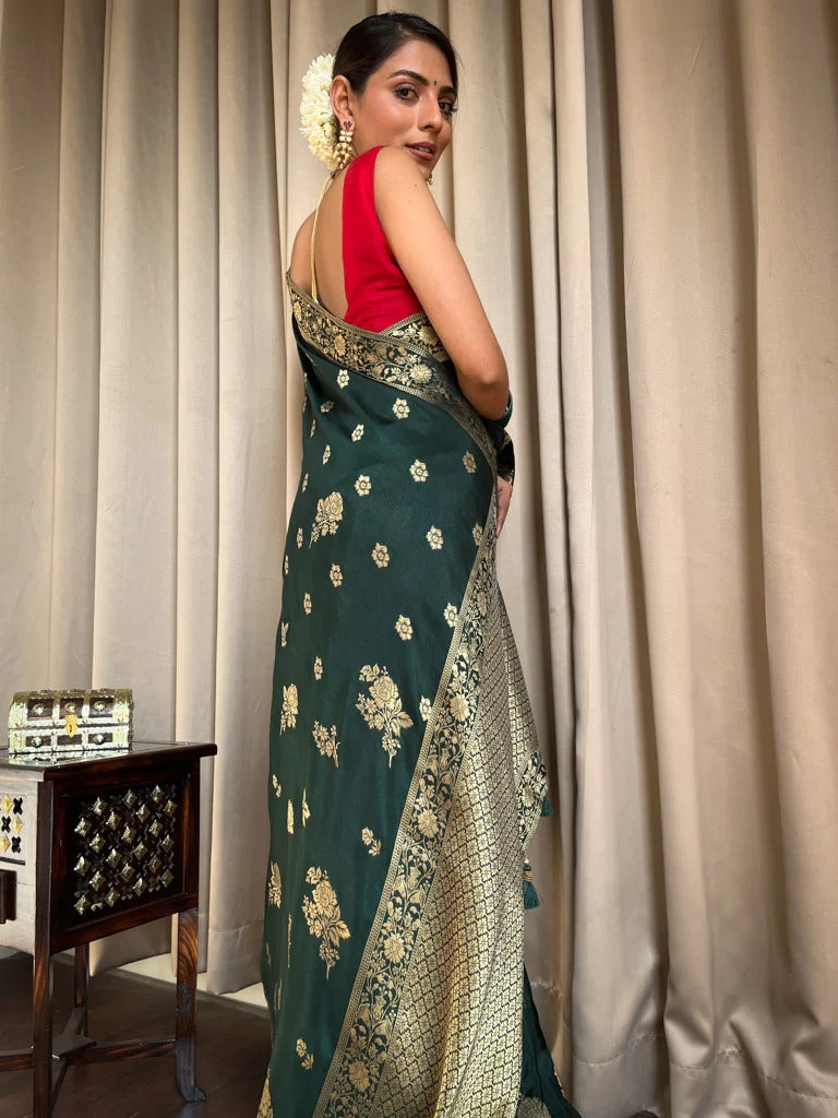 Seraglio Green Soft Silk Saree With Trendy Blouse Piece