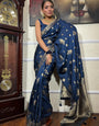 Classy Blue Soft Silk Saree With Demesne Blouse Piece