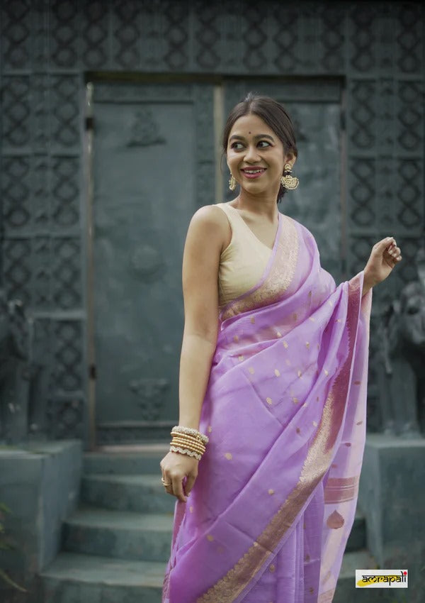 Gleaming Lavender Cotton Silk Saree With Nemesis Blouse Piece