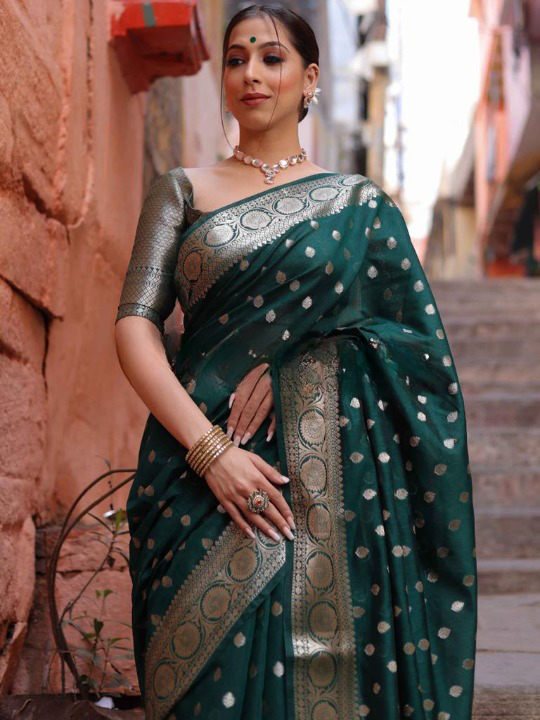 Angelic Green Color Soft Silk Saree With Blouse Piece