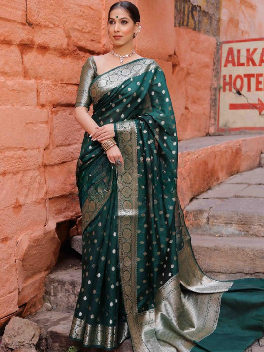 Angelic Green Color Soft Silk Saree With Blouse Piece