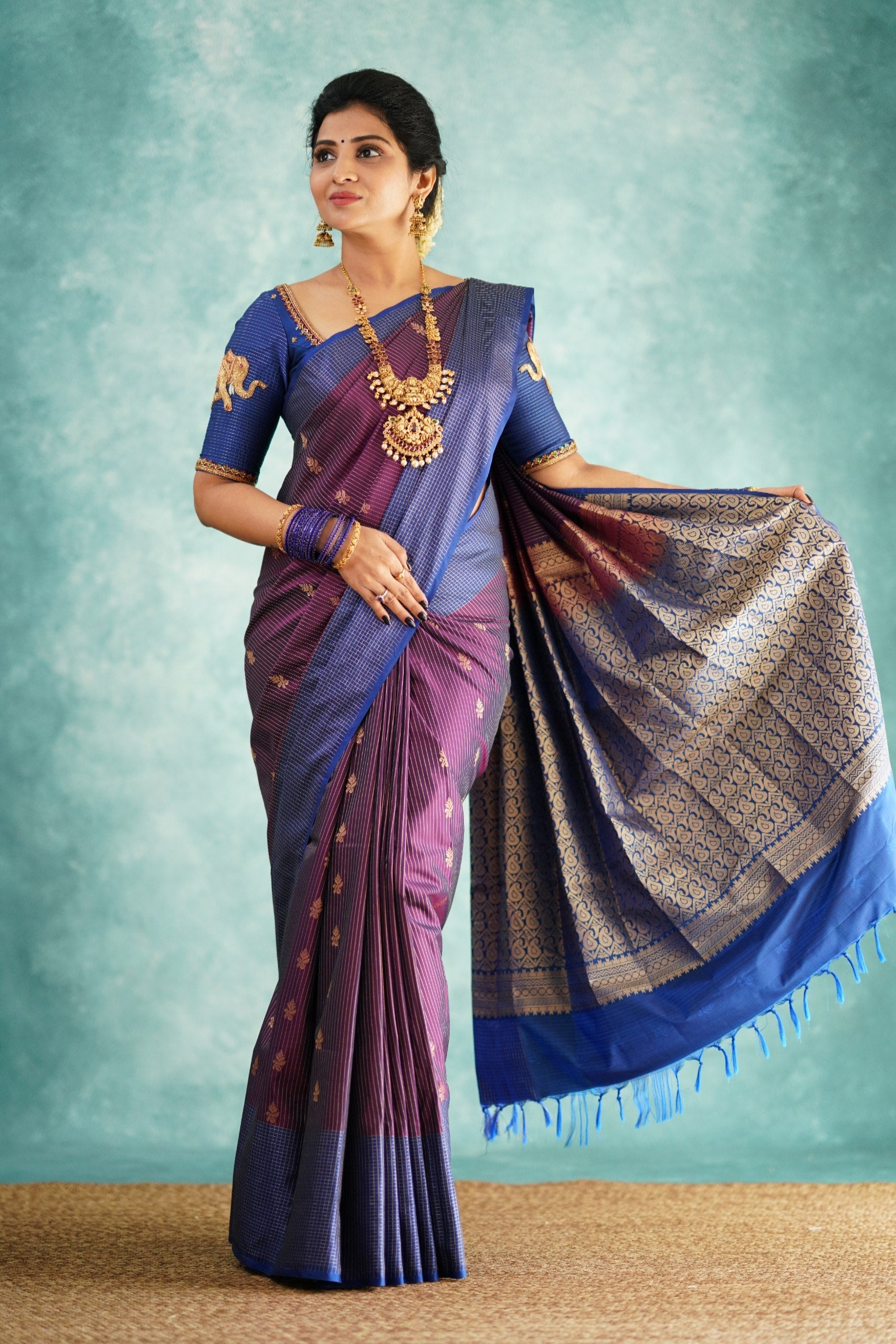 Vestigial Purple Soft Silk Saree With Evocative Blouse Piece