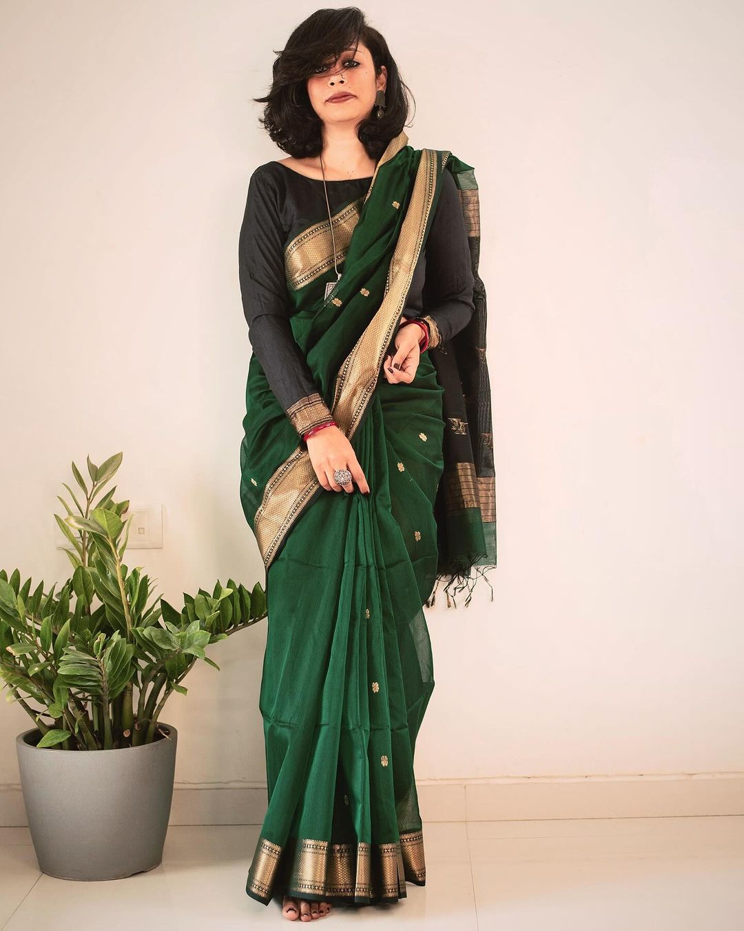 Prodigal Green Cotton Silk Saree With Symmetrical Blouse Piece