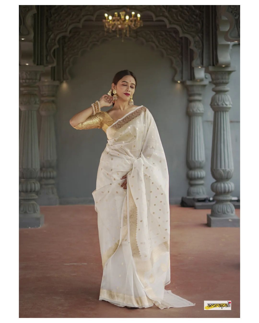 Ratatouille White Cotton Silk Saree With Traditional Blouse Piece