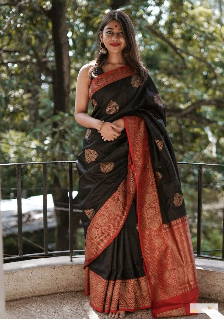 Lagniappe Black Soft Silk Saree With Magnetic Blouse Piece