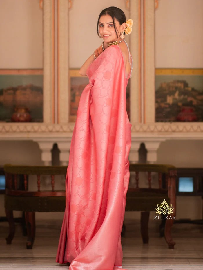 Engaging Pink Soft Silk Saree With Assemblage Blouse Piece