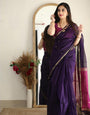 Tempting Purple Cotton Silk Saree With Glam Blouse Piece