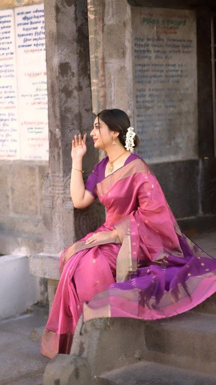 Eloquence Pink Cotton Silk Saree With Flaunt Blouse Piece