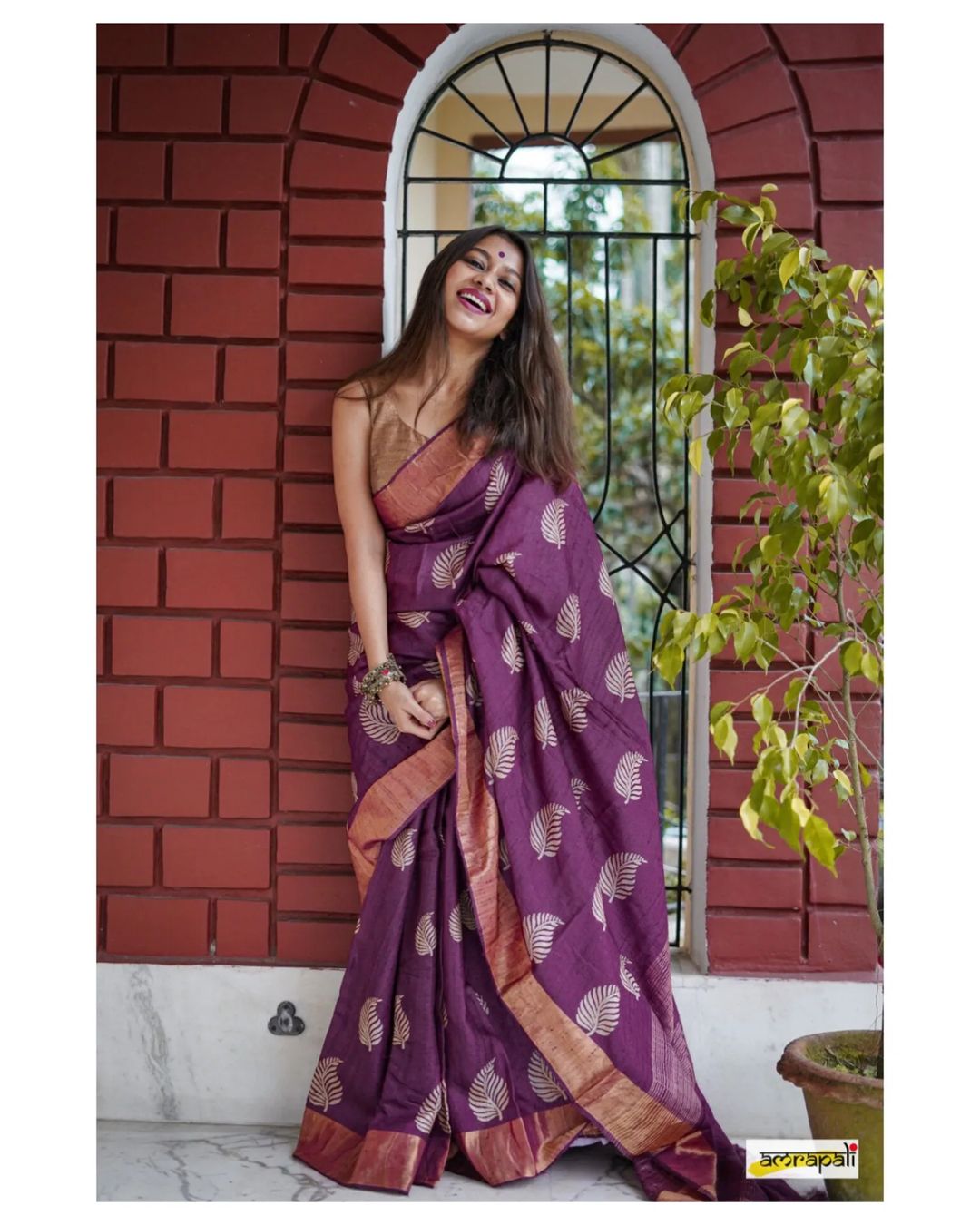 Lagniappe Wine Cotton Silk Saree With Palimpsest Blouse Piece