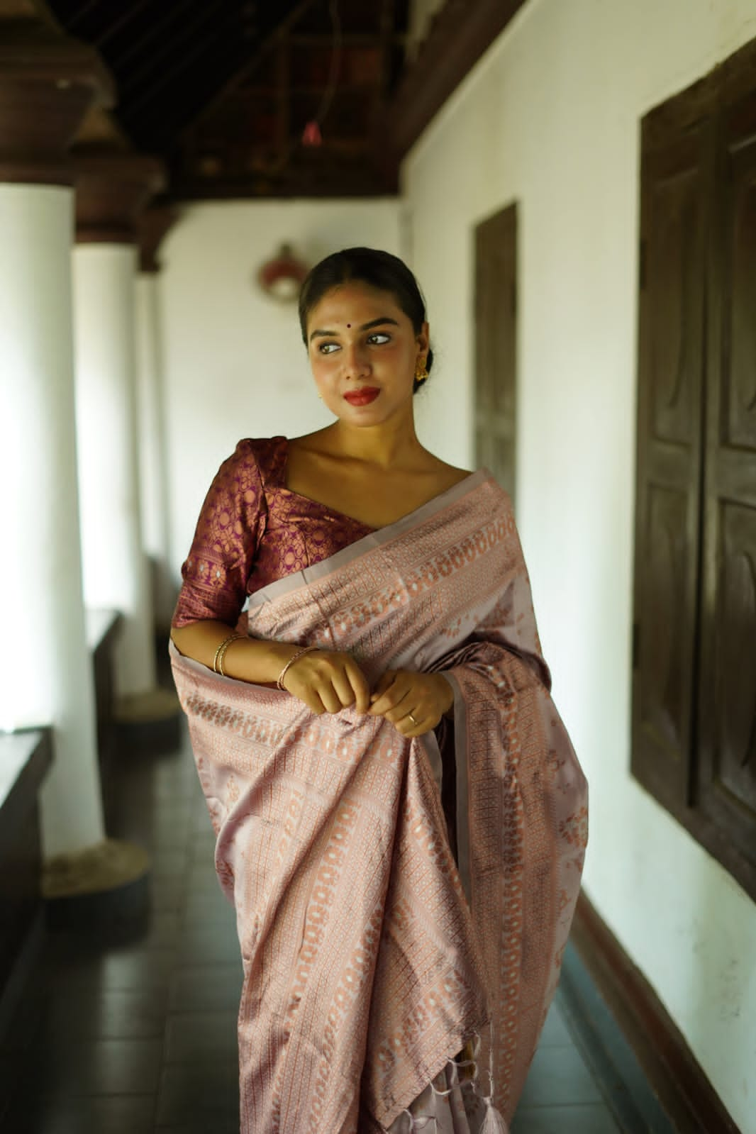 Stunning Cream Soft Silk Saree With Epiphany Blouse Piece