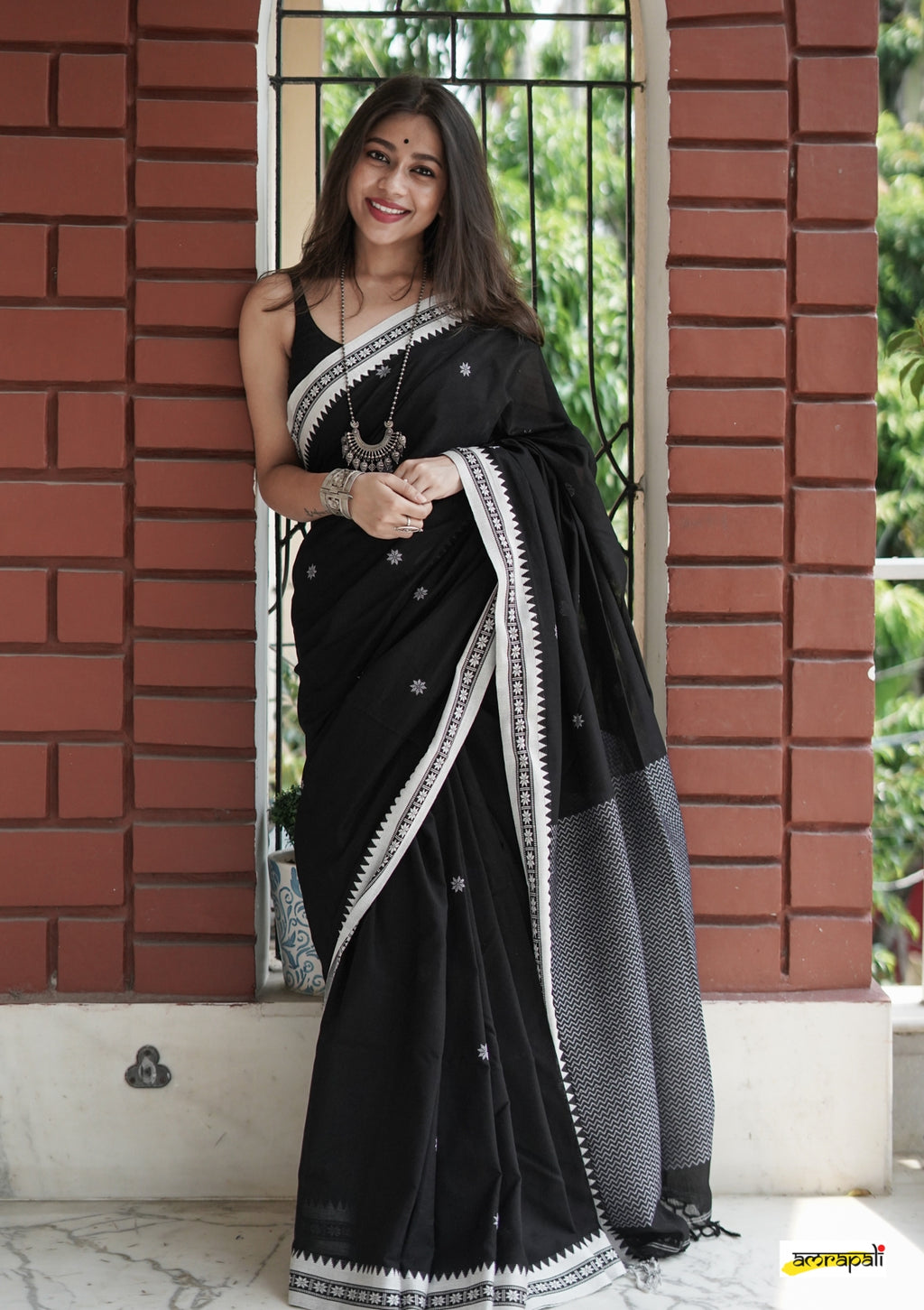 Precious Black Cotton Silk Saree With Supernal Blouse Piece