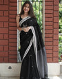 Precious Black Cotton Silk Saree With Supernal Blouse Piece