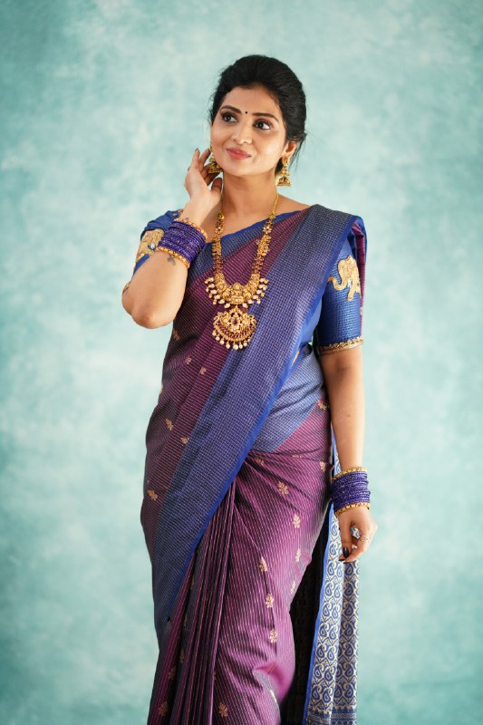 Vestigial Purple Soft Silk Saree With Evocative Blouse Piece