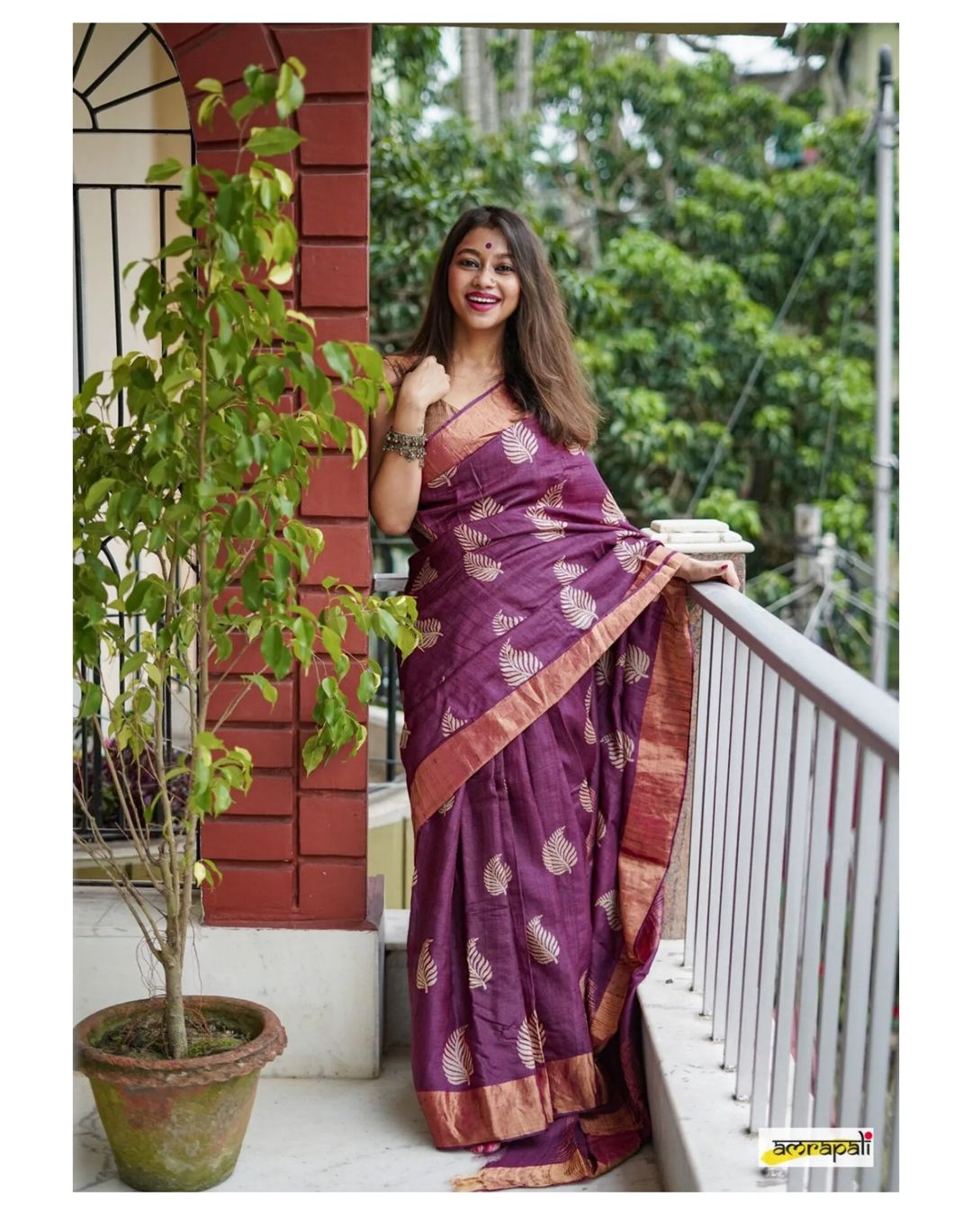 Lagniappe Wine Cotton Silk Saree With Palimpsest Blouse Piece