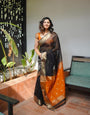 Alluring Black Cotton Silk Saree With Brood Blouse Piece