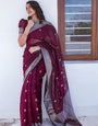 Majesty Wine Cotton Silk Saree With Elaborate Blouse Piece