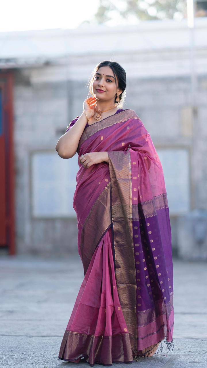 Eloquence Pink Cotton Silk Saree With Flaunt Blouse Piece