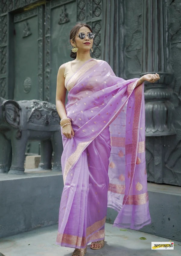 Gleaming Lavender Cotton Silk Saree With Nemesis Blouse Piece