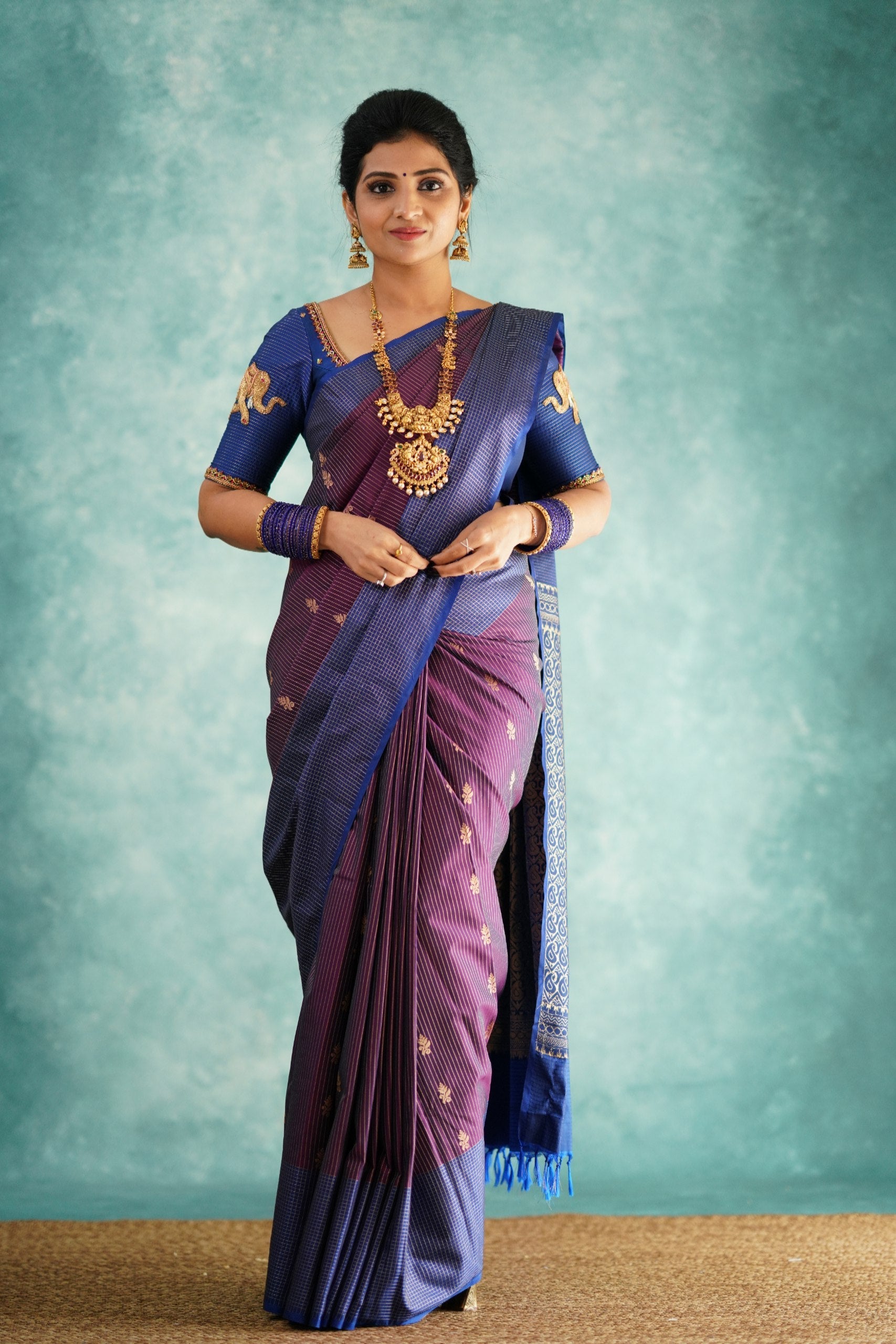 Vestigial Purple Soft Silk Saree With Evocative Blouse Piece