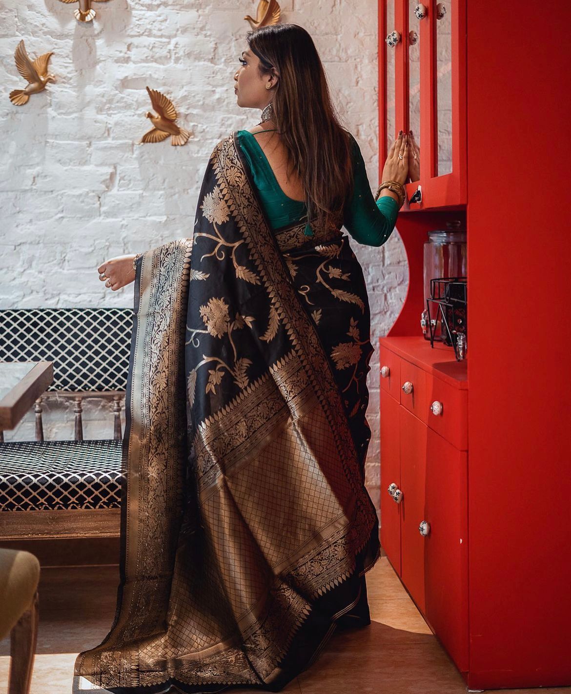 Artistic Black Soft Banarasi Silk Saree With Profuse Blouse Piece