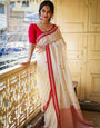 Sizzling White Cotton Silk Saree With Unequalled Blouse Piece