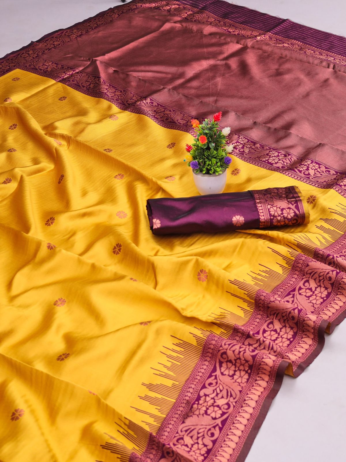 Transcendent Yellow Soft Banarasi Silk Saree With Delightful Blouse Piece