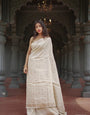 Glam Cream Cotton Silk Saree With Captivating Blouse Piece