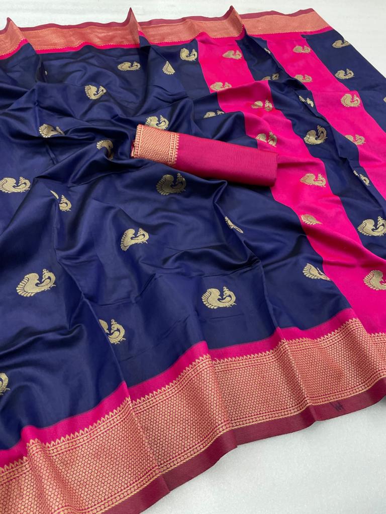 Enticing Blue Soft Silk Saree With Blouse Piece