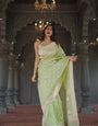 Lassitude Pista Cotton Silk Saree With Panoply Blouse Piece