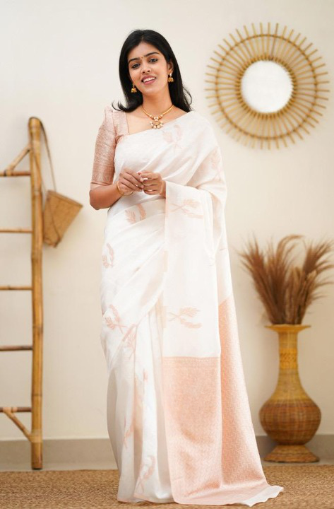 Snazzy Beig Color Soft Banarasi Silk Saree With Blouse Piece