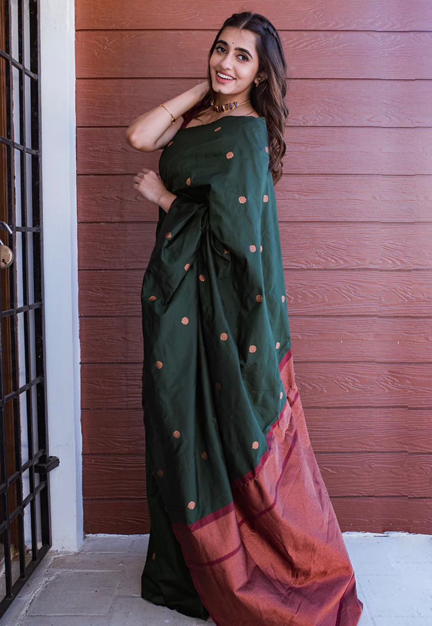 Staggering Green Soft Silk Saree With Angelic Blouse Piece