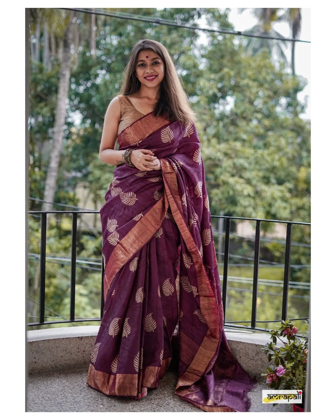 Lagniappe Wine Cotton Silk Saree With Palimpsest Blouse Piece