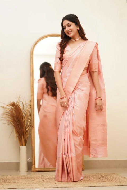 Capricious Baby Pink Soft Silk Saree With Dalliance Blouse Piece