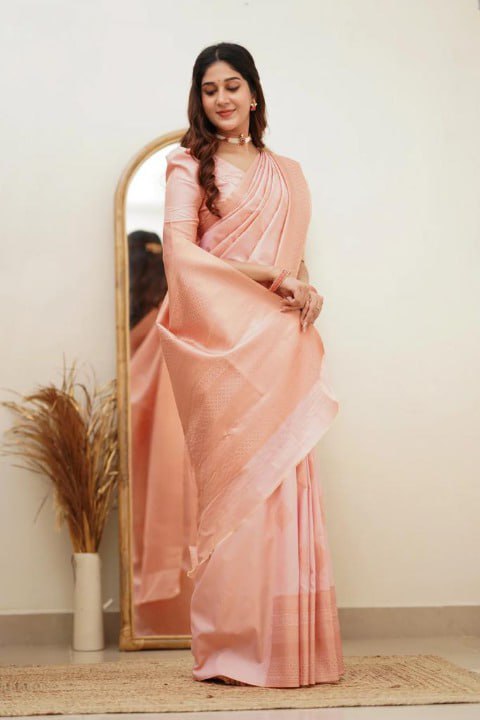 Capricious Baby Pink Soft Silk Saree With Dalliance Blouse Piece