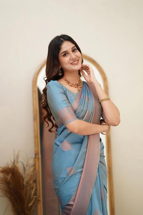 Beauteous Teal Blue Soft Silk Saree With Dalliance Blouse Piece