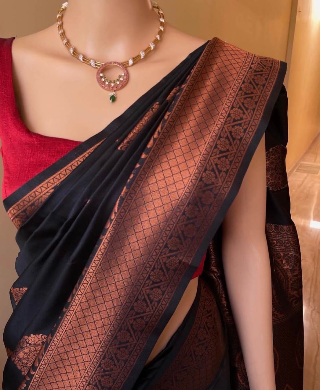 Radiant Black Soft Silk Saree With Scintilla Blouse Piece