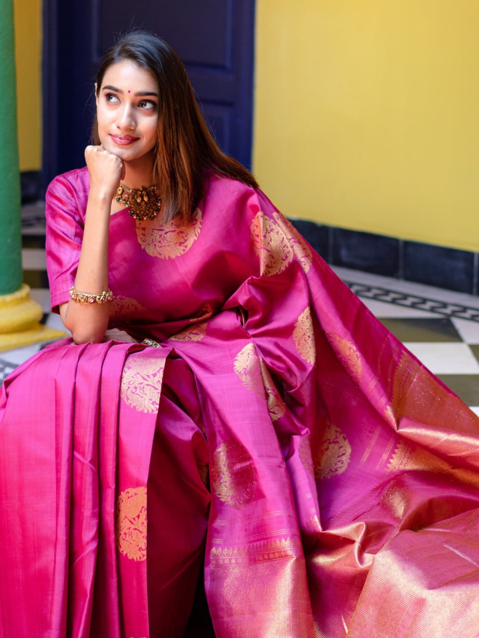 Charming Pink Soft Banarasi Silk Saree With Delectable Blouse Piece