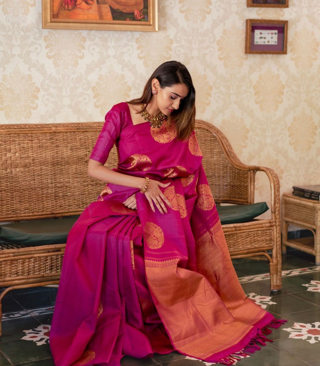 Charming Pink Soft Banarasi Silk Saree With Delectable Blouse Piece