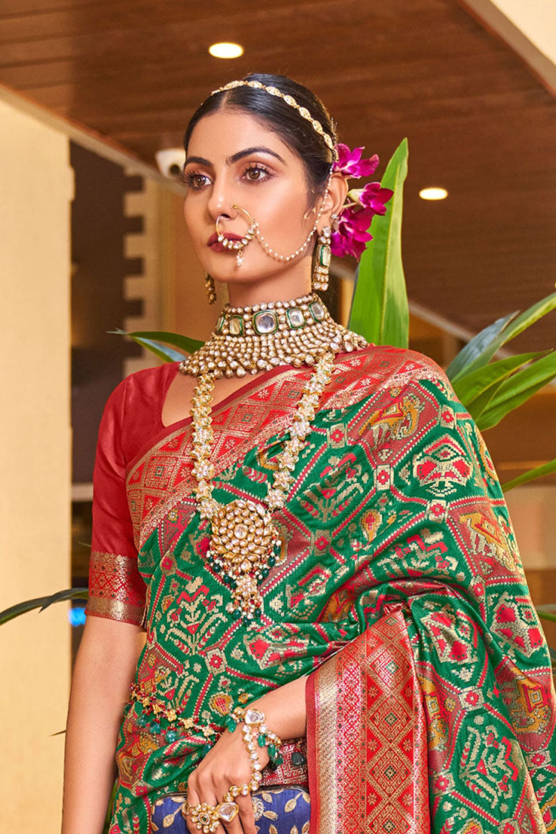 Outstanding Green Soft Banarasi Silk Saree With Blouse Piece