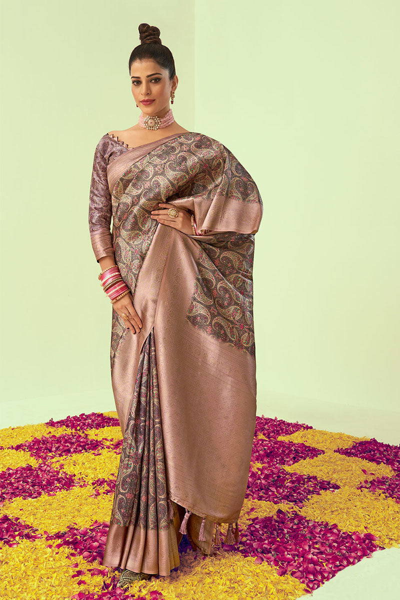 Marvellous Brown Soft Silk Saree With Phenomenal Blouse Piece