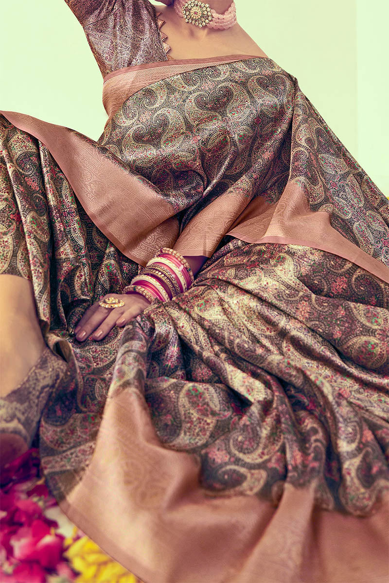 Marvellous Brown Soft Silk Saree With Phenomenal Blouse Piece