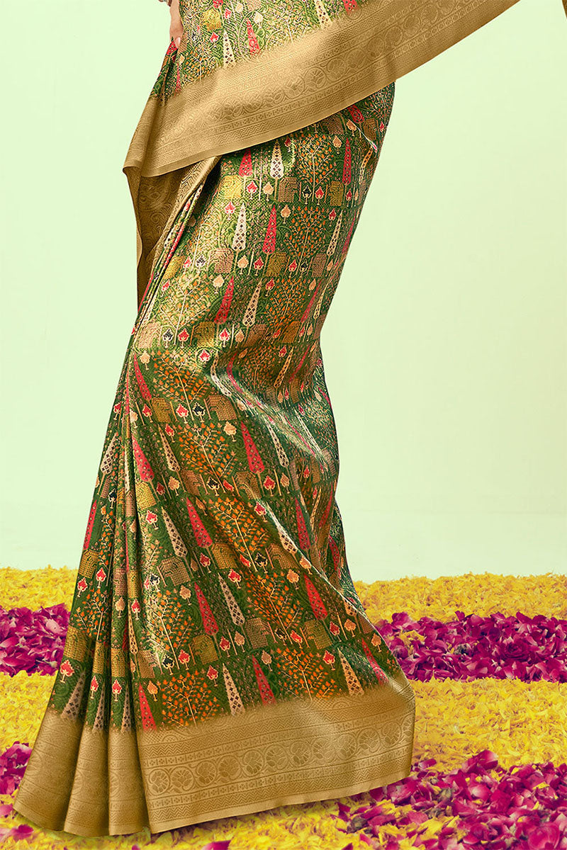 Demanding Green Soft Silk Saree With Elaborate Blouse Piece