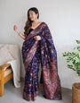 Delectable Navy Blue Pashmina Saree With Effervescent Blouse Piece