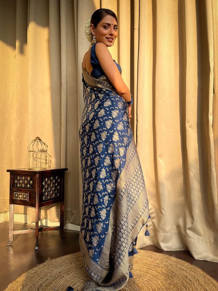 Staring Blue Soft Silk Saree With Prodigal Blouse Piece