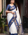 Eye-catching Off White Soft Silk Saree With Pretty Blouse Piece